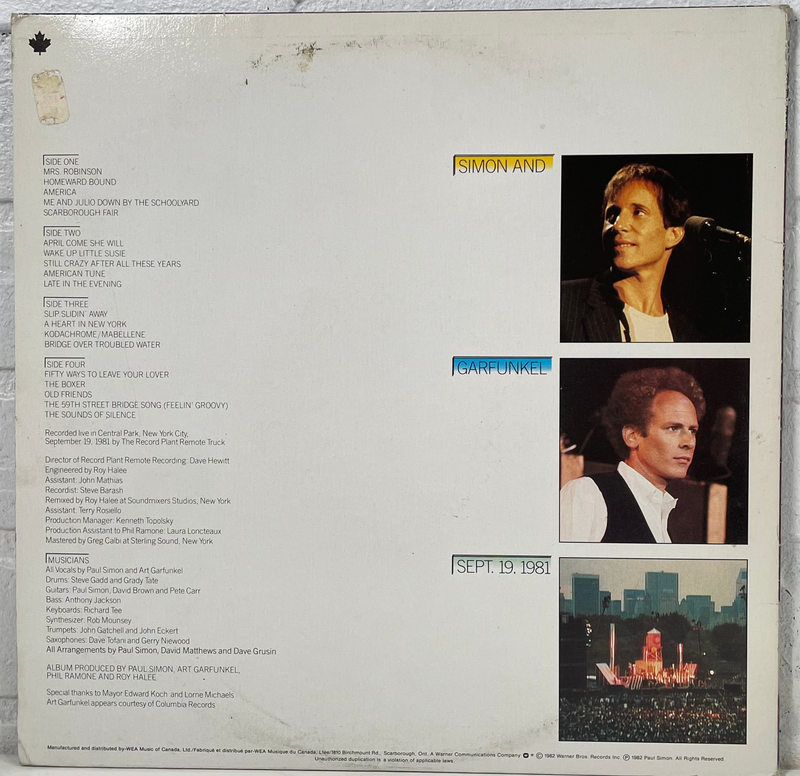 Simon & Garfunkel, The Concert in Central Park. 1982 Warner Bros Records.W/Booklet