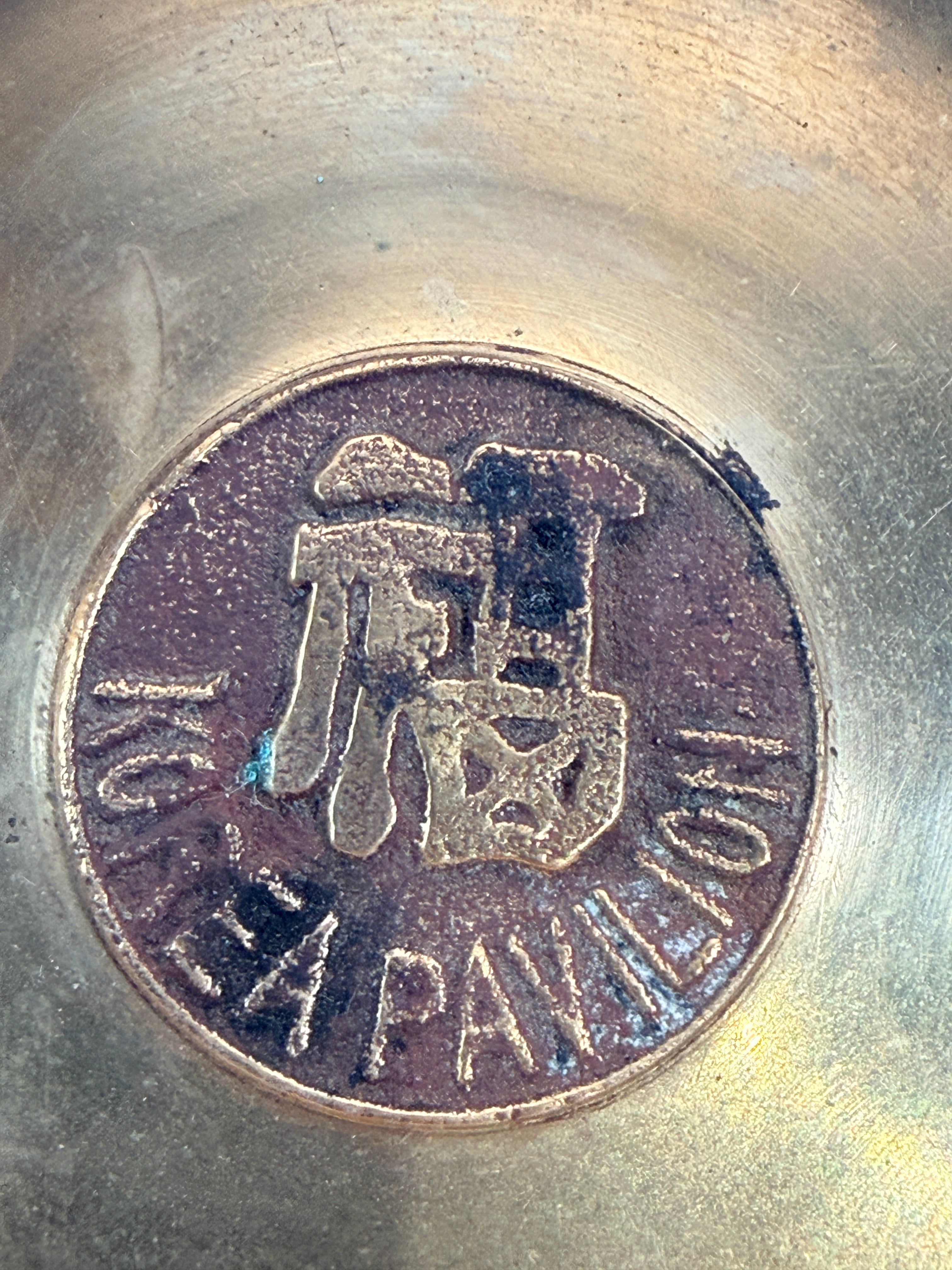 Vintage 1964 Korea Pavilion brass zodiac coin dish from the New York World’s Fair, featuring a good-fortune motif and original aged patina.