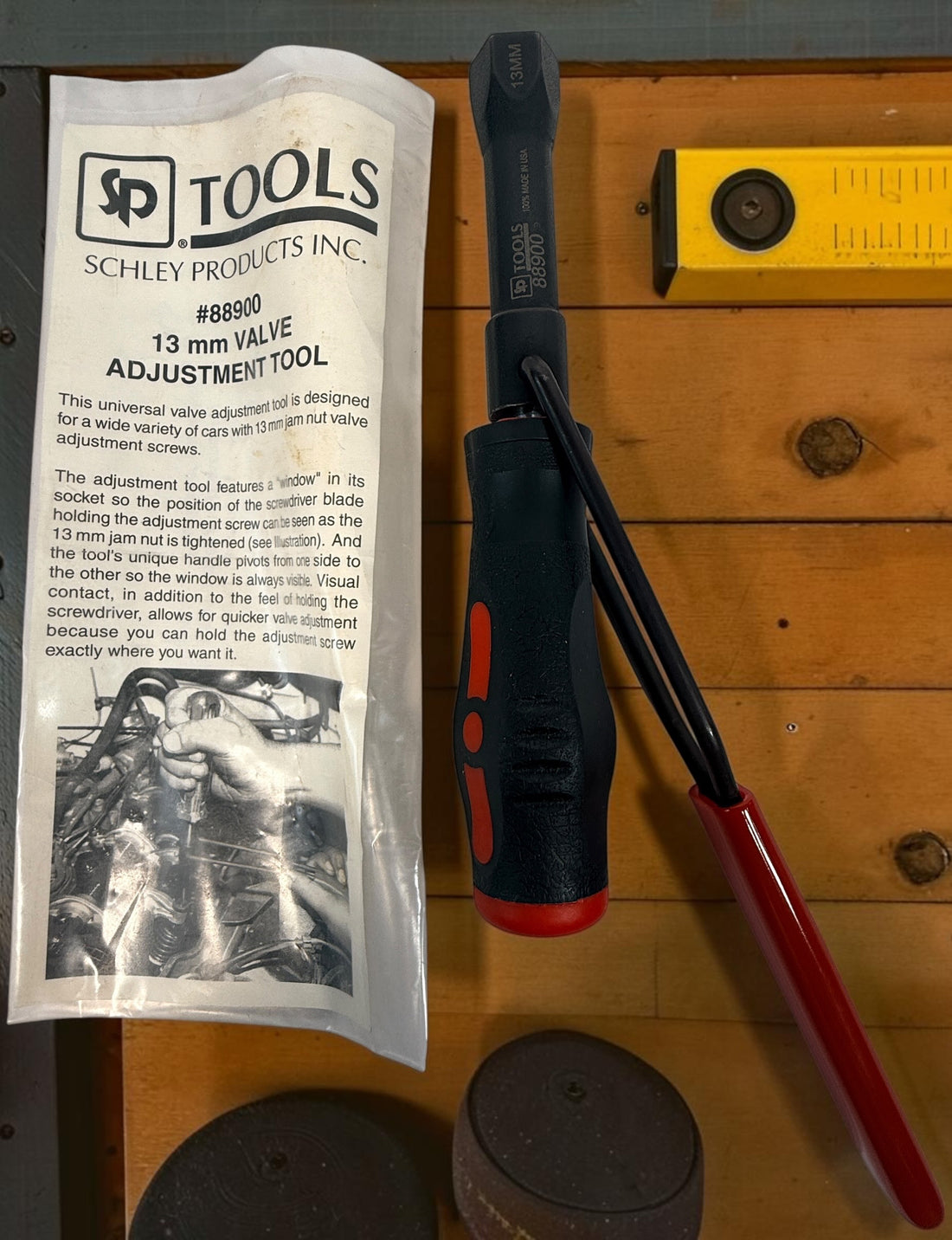 SP Tools Schley #88900 13mm valve adjustment tool, made in USA. Professional automotive hand tool with pivoting handle and original sleeve.