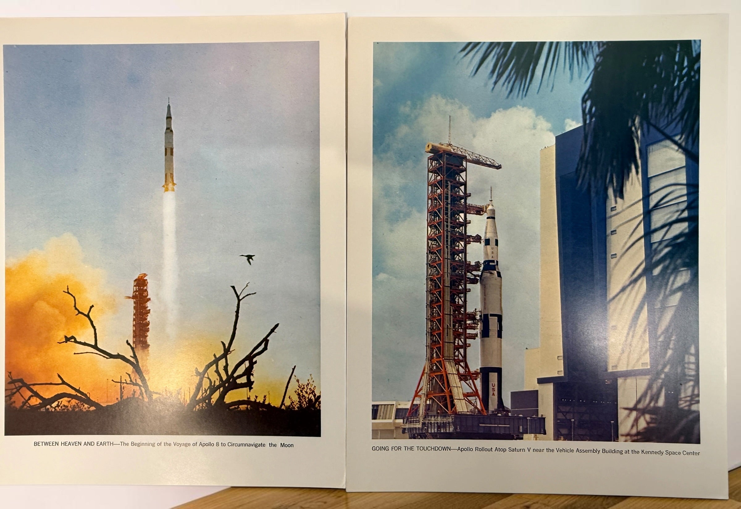 Vintage NASA Apollo lithograph collection with 19 official 11x14 prints and original U.S. Government Printing Office mailing envelope. Apollo 8–11.
