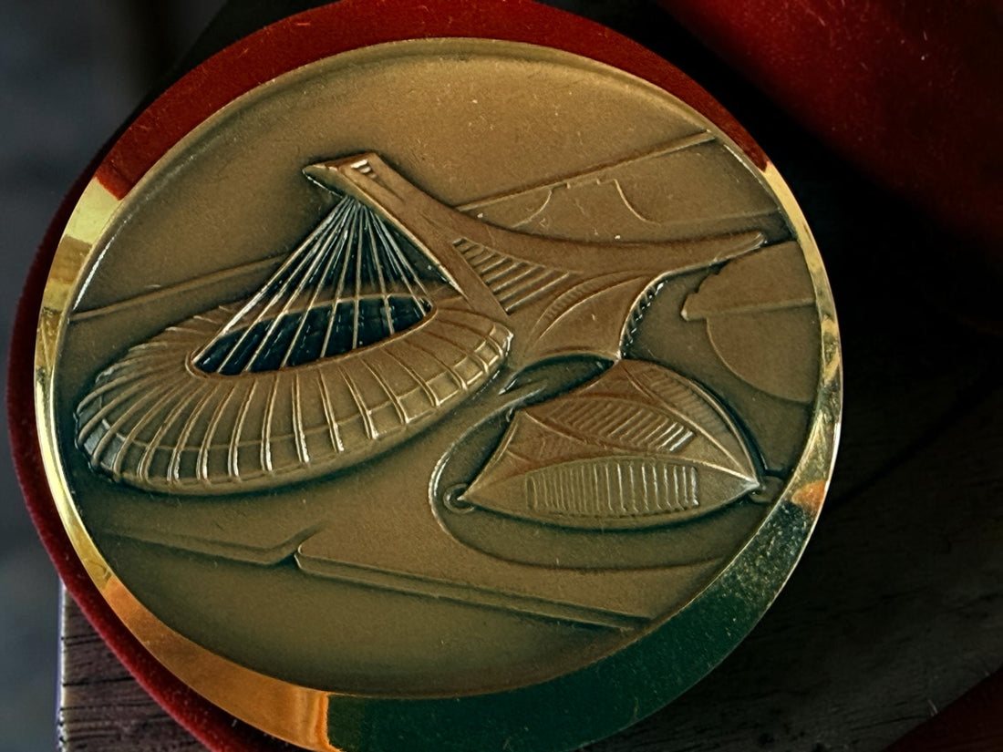 Official 1976 Montréal Olympics bronze medallion by Huguenin Switzerland with original red case and numbered COA #013824. Vintage Olympic collectible.