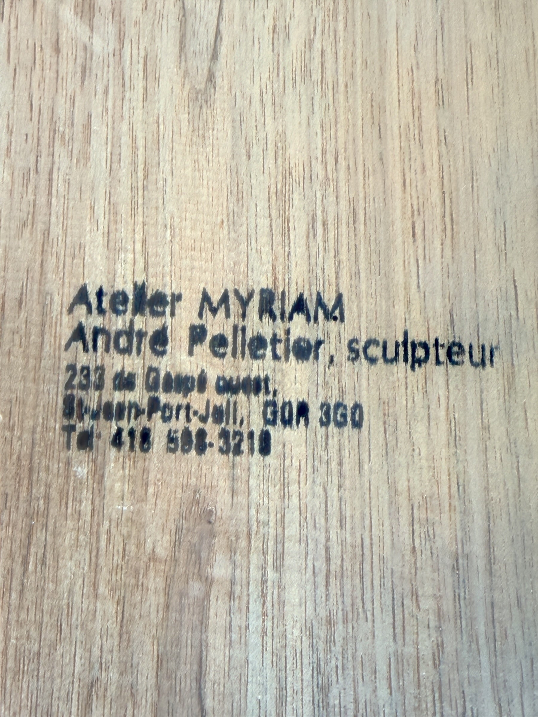 Signed Quebec folk art wood sculpture of Saint Joseph by André Pelletier, 23-inch hand-carved religious wall piece from Atelier MYRIAM.
