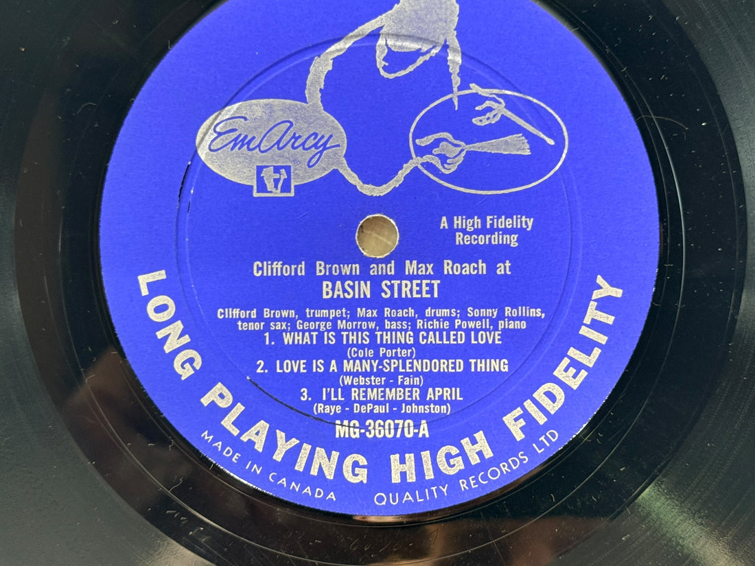 
1956 Clifford Brown &amp; Max Roach At Basin Street Canadian EmArcy MG-36070 mono vinyl LP featuring Sonny Rollins. Original vintage hard-bop jazz record.