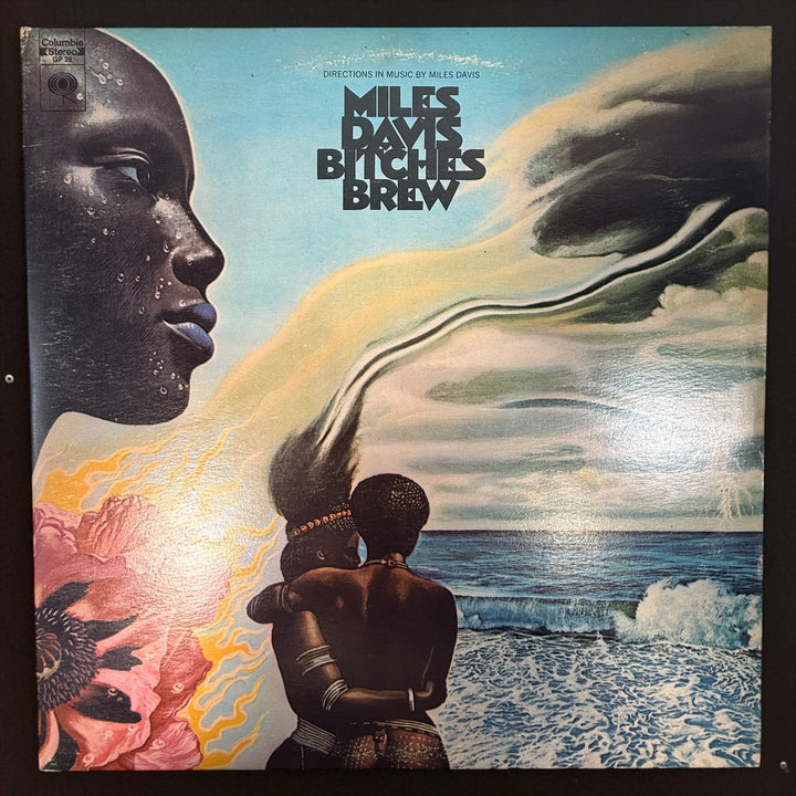 Vintage Miles Davis Bitches Brew Canadian Columbia GP 26 double vinyl LP with iconic Mati Klarwein gatefold artwork. Classic jazz fusion.
