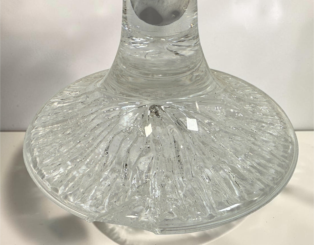 Vintage Finnish Iittala-style champagne flute with textured ice-effect base. Scandinavian Modern clear glassware, sold individually.
