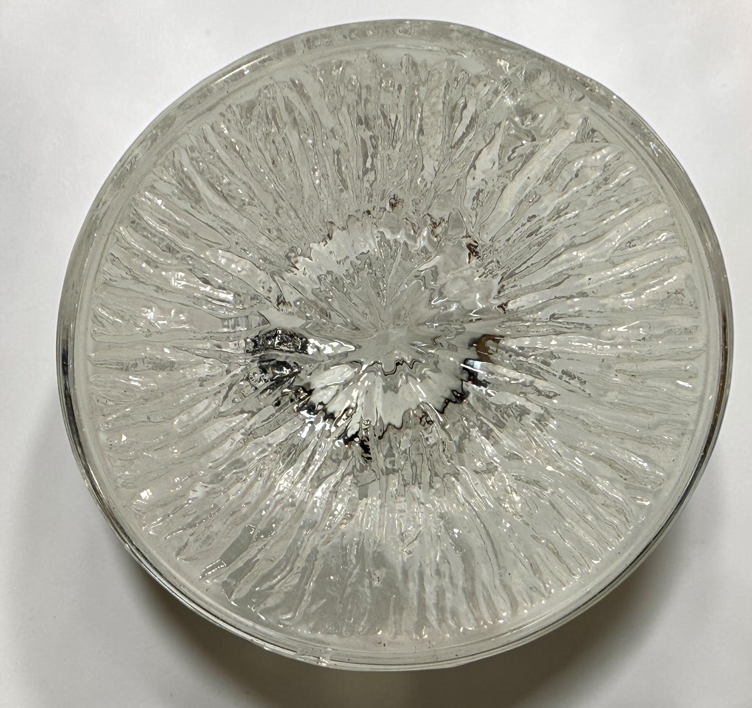 Vintage Finnish Iittala-style champagne flute with textured ice-effect base. Scandinavian Modern clear glassware, sold individually.
