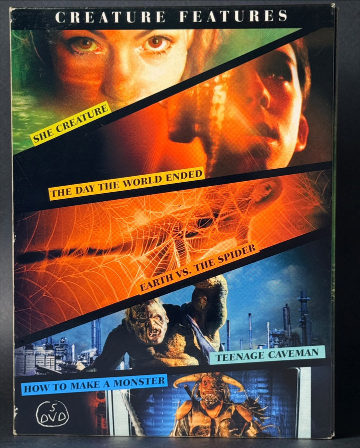 Creature Features 5-DVD Region 2 PAL box set featuring She Creature, Earth vs. the Spider, Teenage Caveman and more. Collectible Stan Winston set.
