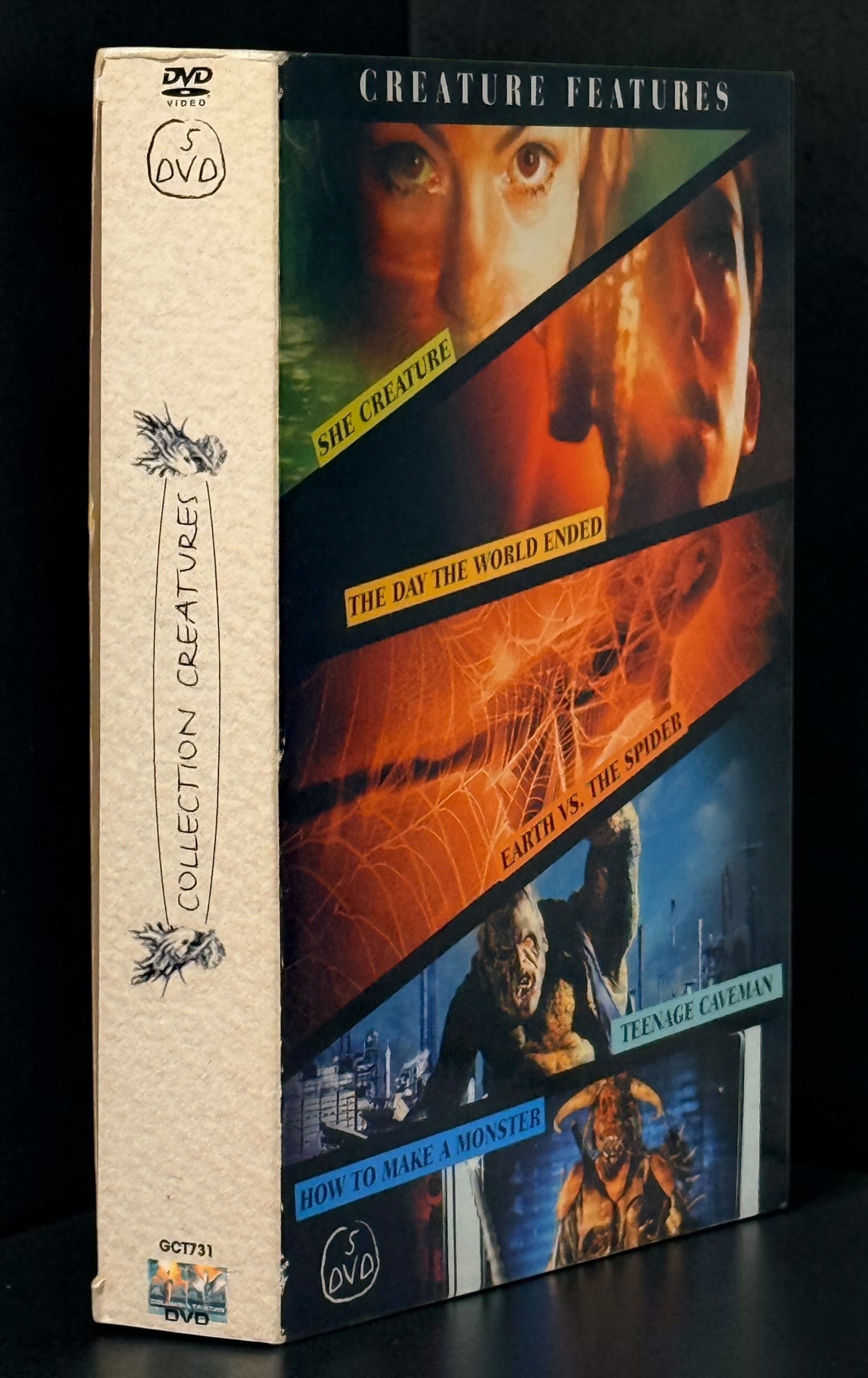 Creature Features 5-DVD Region 2 PAL box set featuring She Creature, Earth vs. the Spider, Teenage Caveman and more. Collectible Stan Winston set.