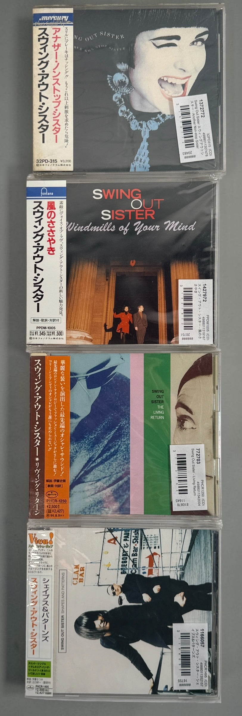4 Swing Out Sister Japanese CDs with OBI, including Another Non-Stop Sister, Windmills of Your Mind, Living Return &amp; Shapes and Patterns.