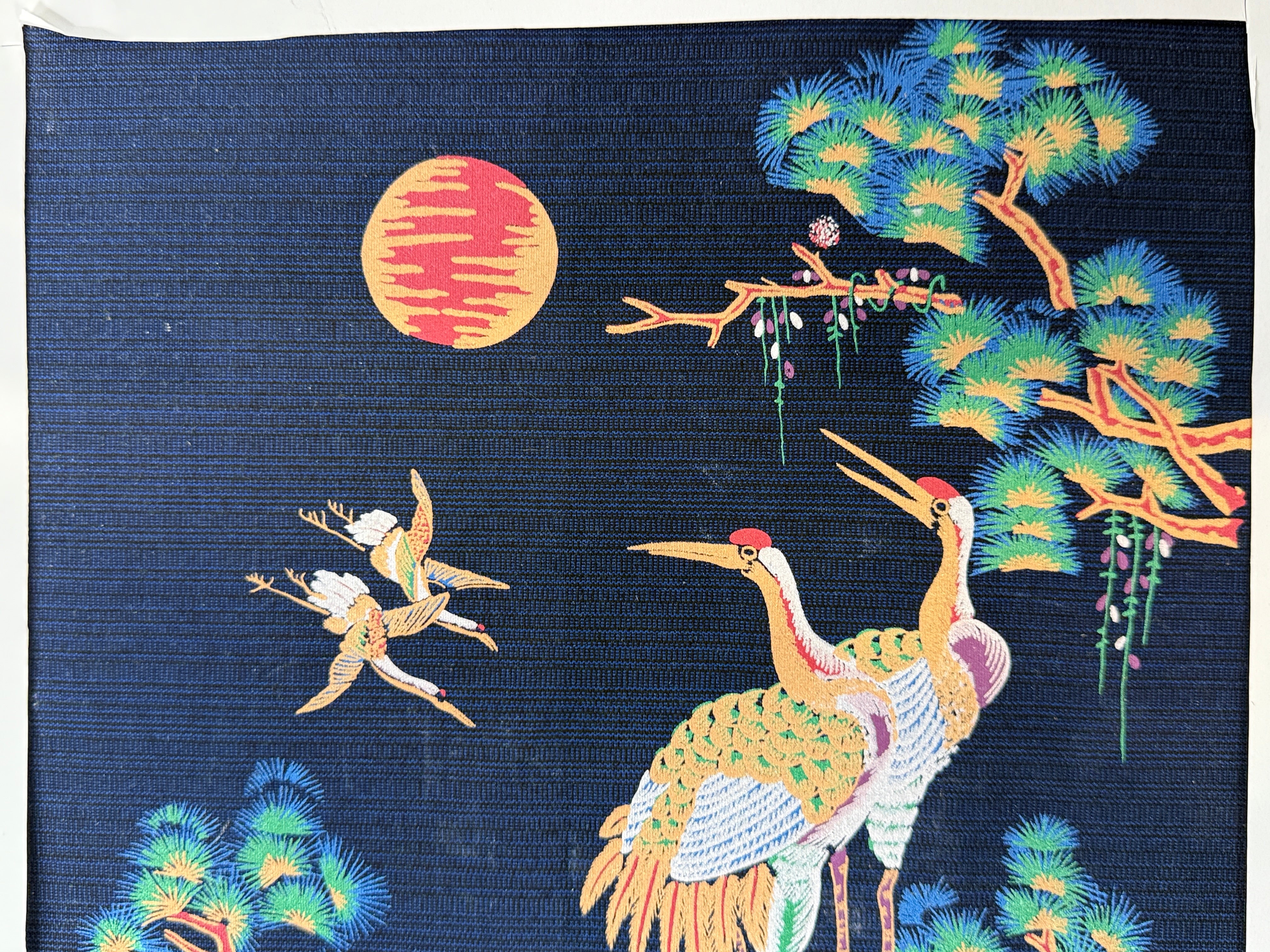 Sérigraphie thaïlandaise – Scène de grues et de pins, 40 cm