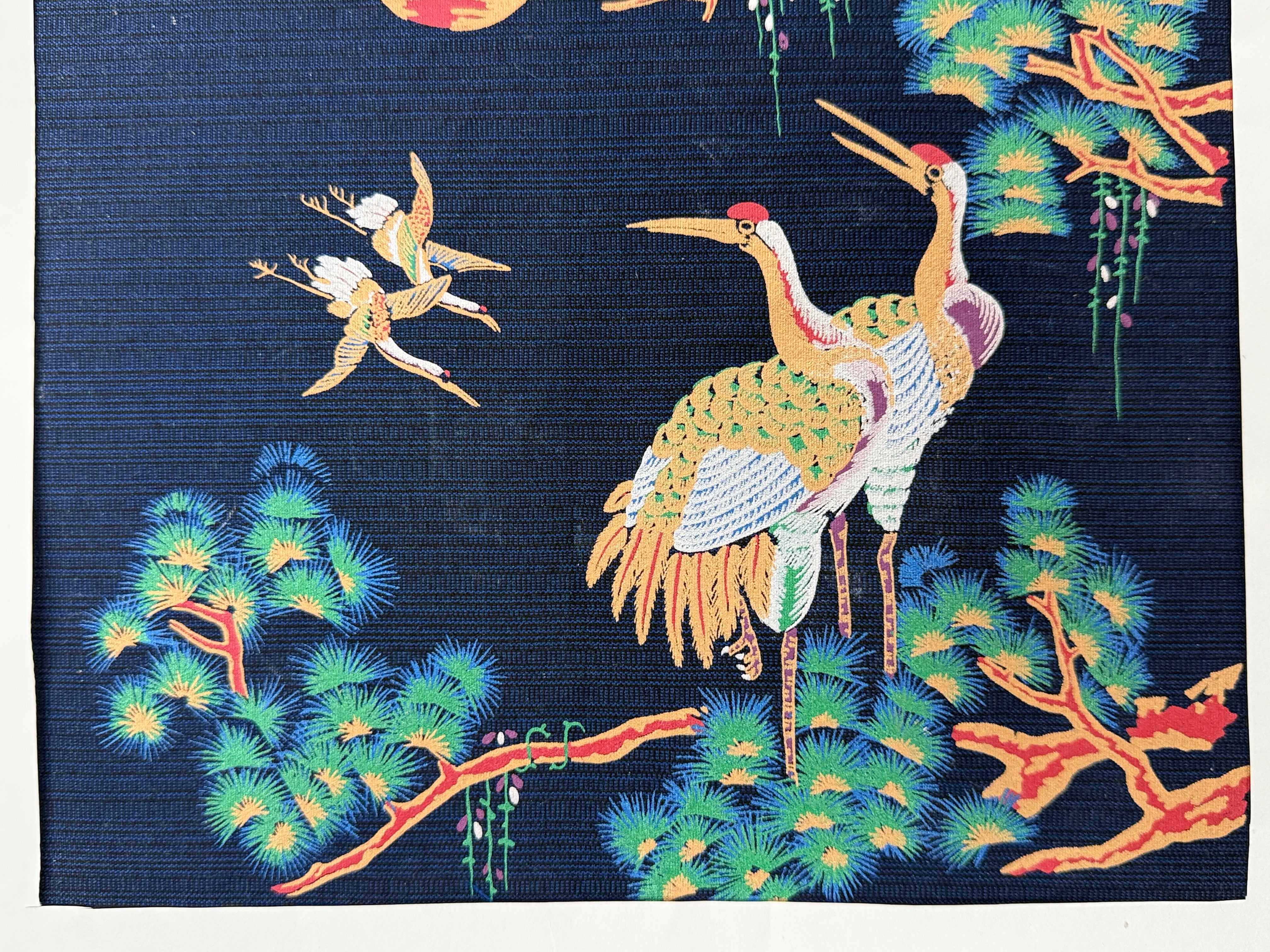 Sérigraphie thaïlandaise – Scène de grues et de pins, 40 cm