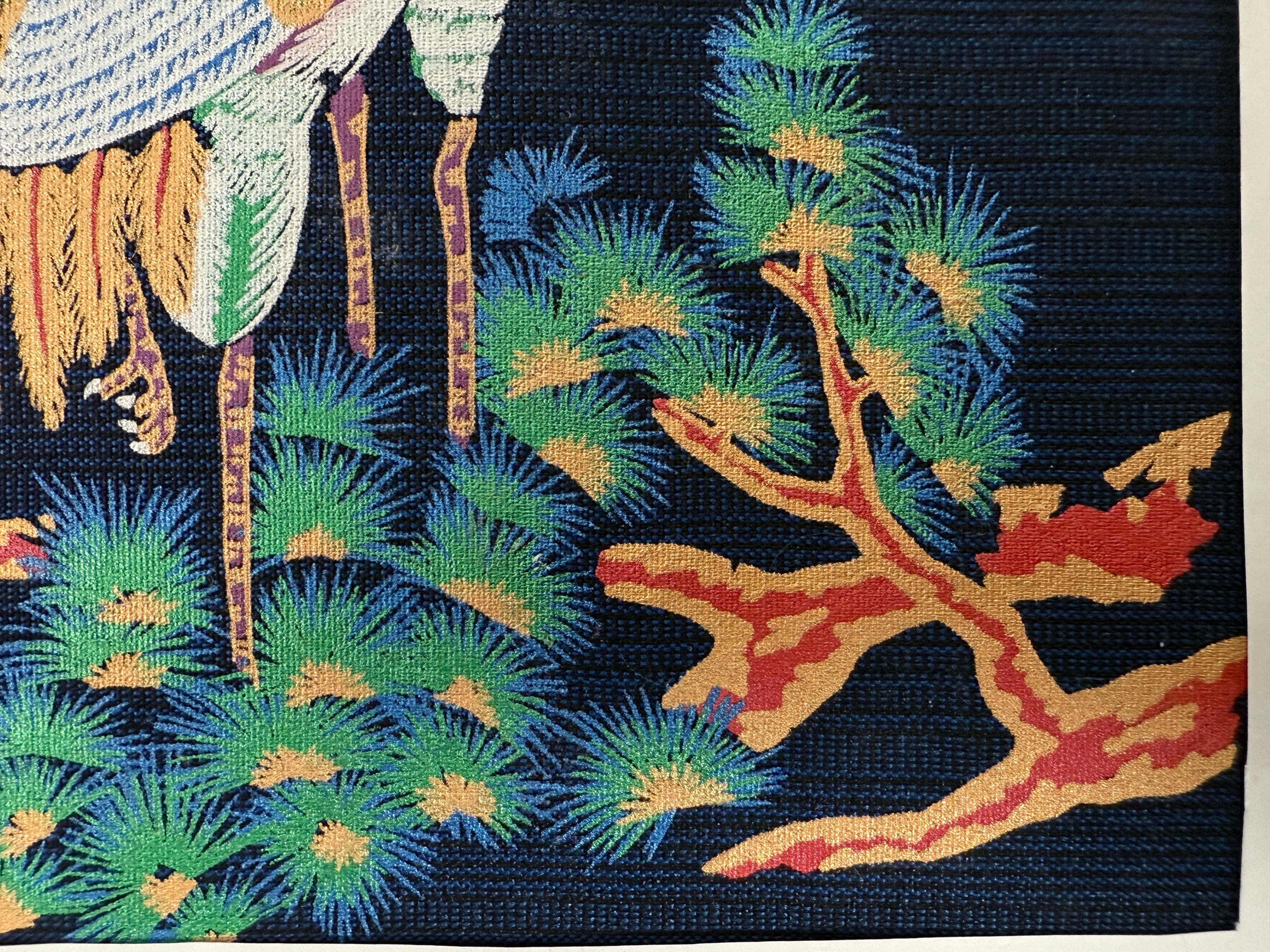 Sérigraphie thaïlandaise – Scène de grues et de pins, 40 cm