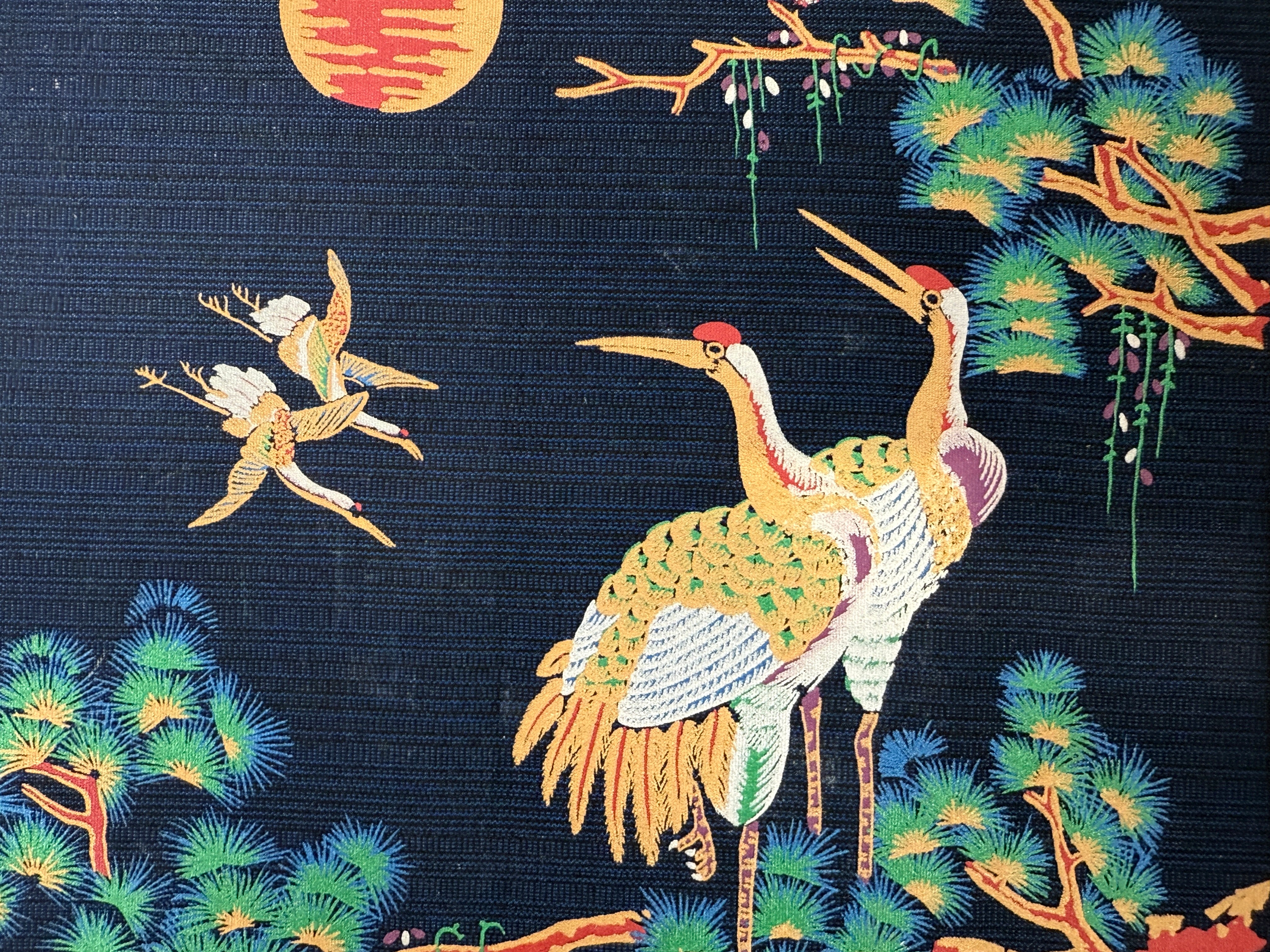 Sérigraphie thaïlandaise – Scène de grues et de pins, 40 cm