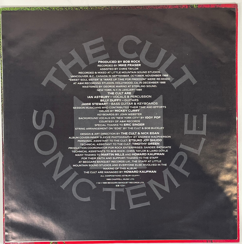 The Cult, Sonic Temple, Vertigo, LP 838 123-1, pochette d'album et vinyle en état neuf