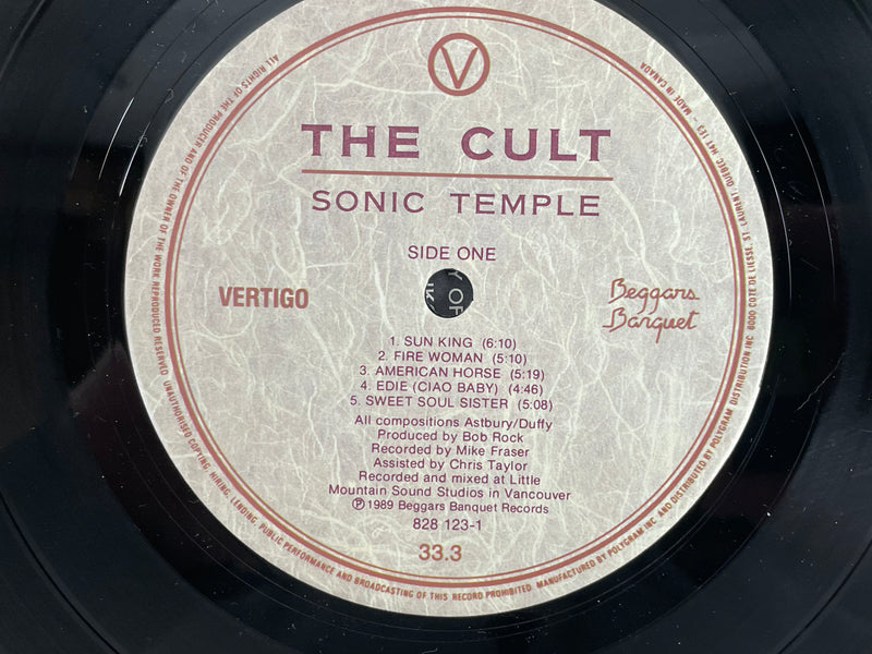 The Cult, Sonic Temple, Vertigo, LP 838 123-1, pochette d'album et vinyle en état neuf