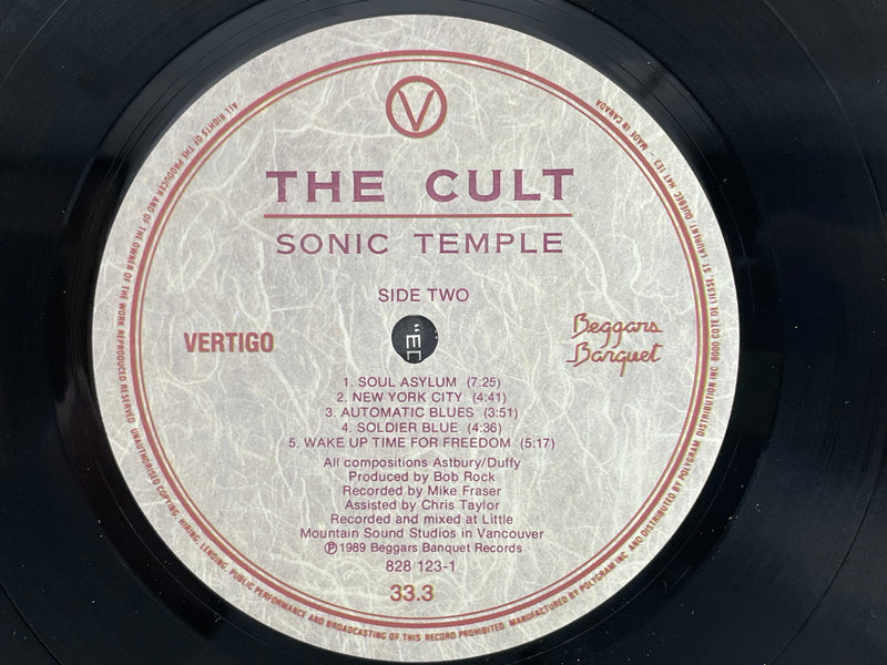 The Cult, Sonic Temple, Vertigo, LP 838 123-1, pochette d'album et vinyle en état neuf