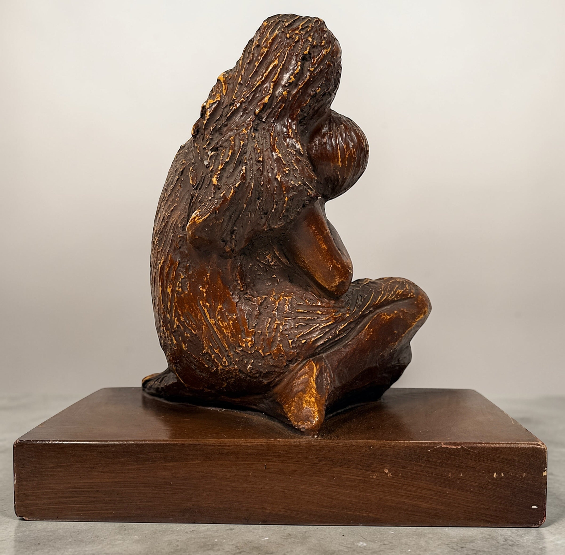 Vintage mother and child sculpture with bronze and gold finish. Modernist decorative figurine, 11.5 inches tall, ideal for mid-century or contemporary décor.