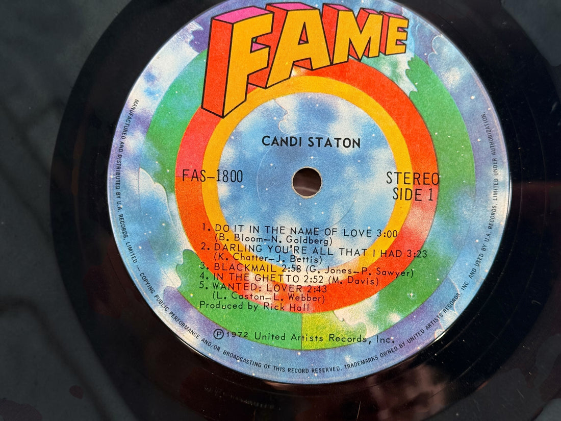 Vintage 1972 Candi Staton vinyl LP on Fame Records FAS-1800. Classic Southern Soul featuring In the Ghetto. Original-era pressing with picture sleeve.