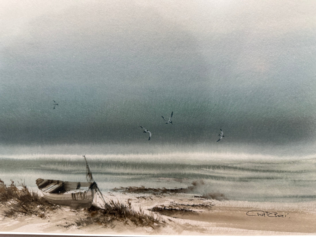 Original Seascape Watercolor – Signed Chut Chai