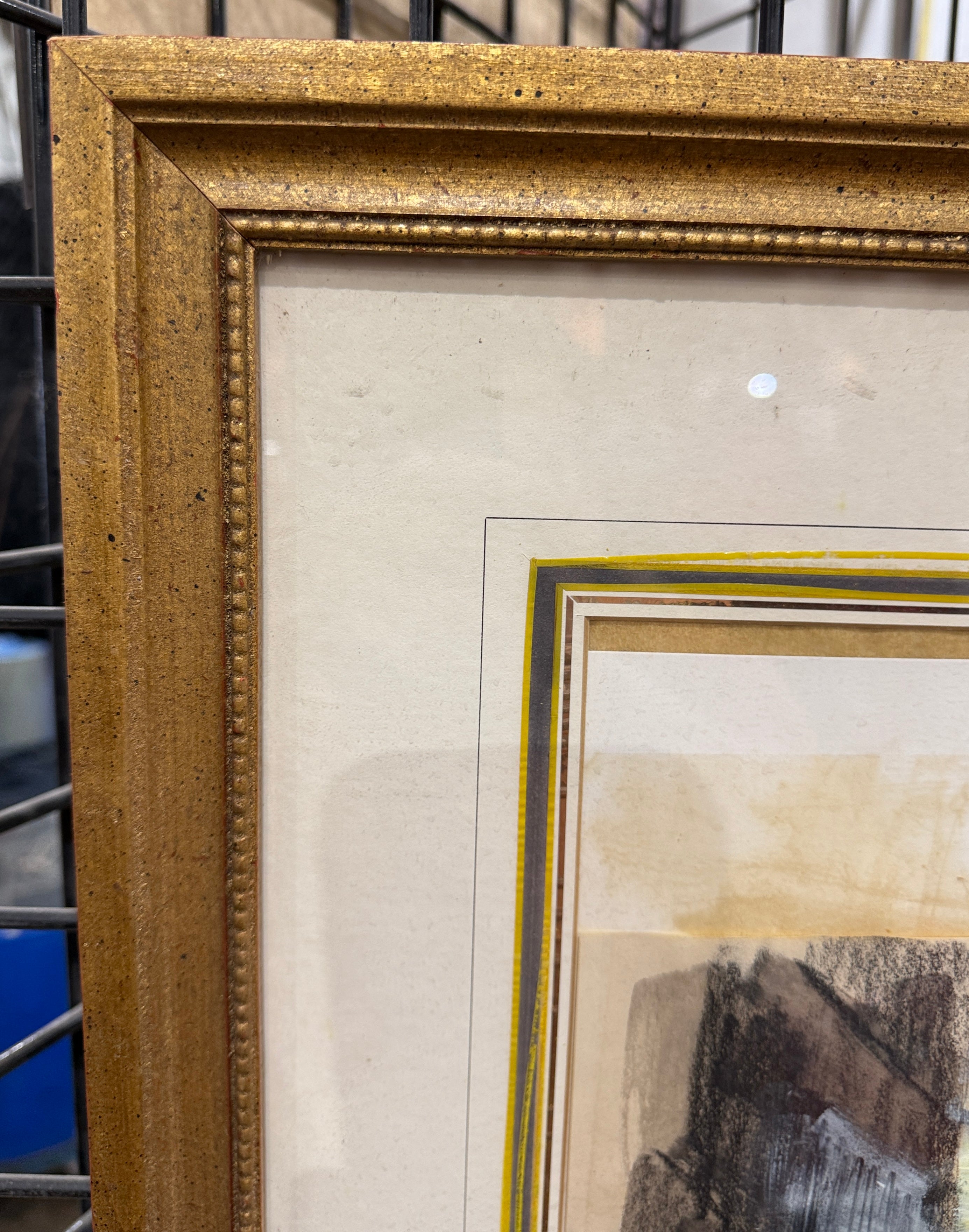 Vintage Urban Street Scene Painting – Framed Mixed Media Art