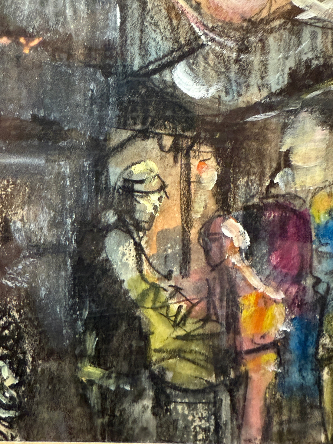 Vintage Urban Street Scene Painting – Framed Mixed Media Art