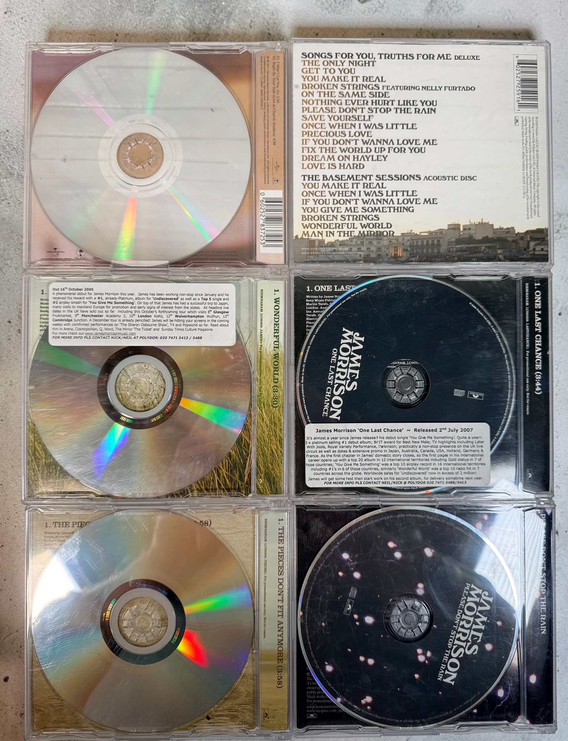 Shop 6 James Morrison CD releases, including 5 promotional singles and Songs for You, Truths for Me Deluxe Edition. Pre-owned collectible music lot.
