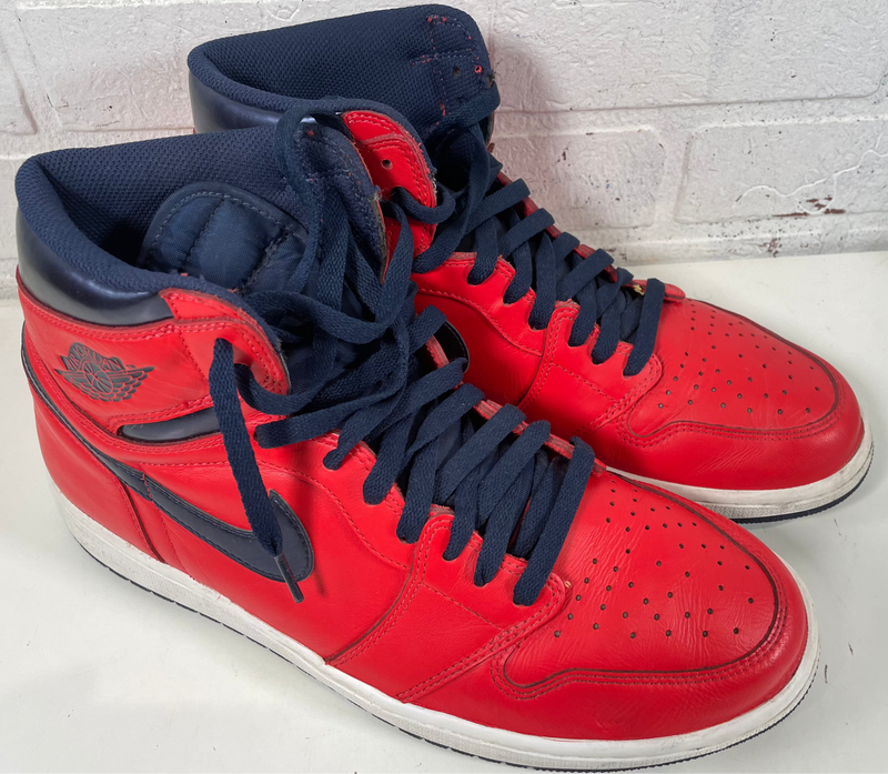 Nike, Jordan Retro 1, High OG David Letterman Crimson Navy University Blue Bred, 12 US.