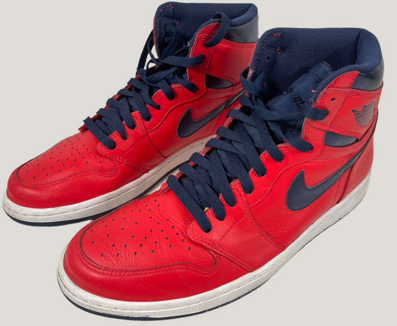 Nike, Jordan Retro 1, High OG David Letterman Crimson Navy University Blue Bred, 12 US.