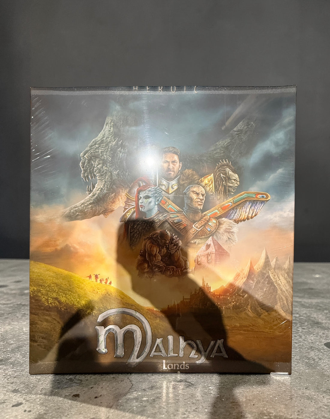 Malhya Lands of Legends Heroic Edition sealed fantasy adventure board game with miniatures, campaign storytelling, and cooperative gameplay for 1–5 players.