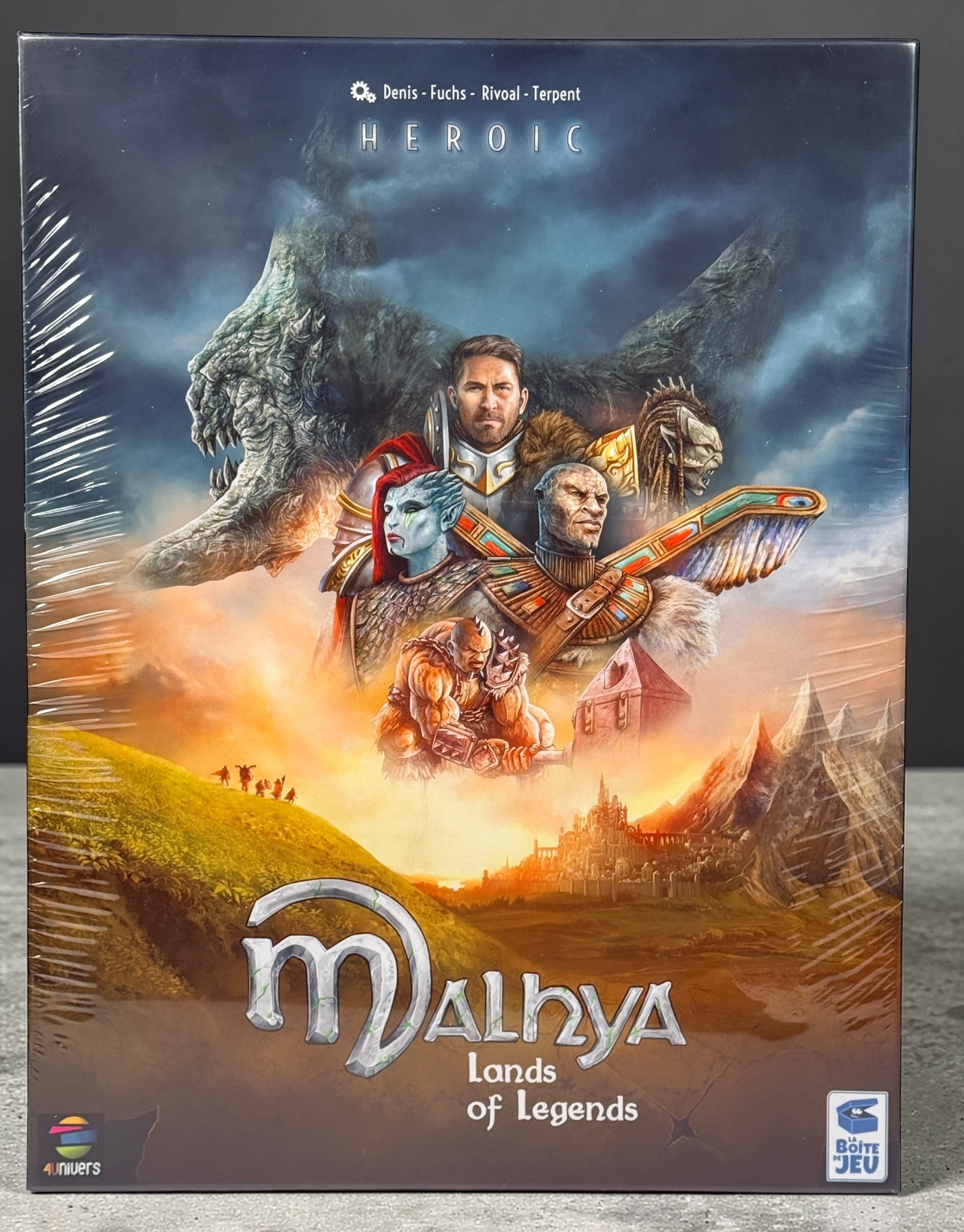 Malhya Lands of Legends Heroic Edition sealed fantasy adventure board game with miniatures, campaign storytelling, and cooperative gameplay for 1–5 players.