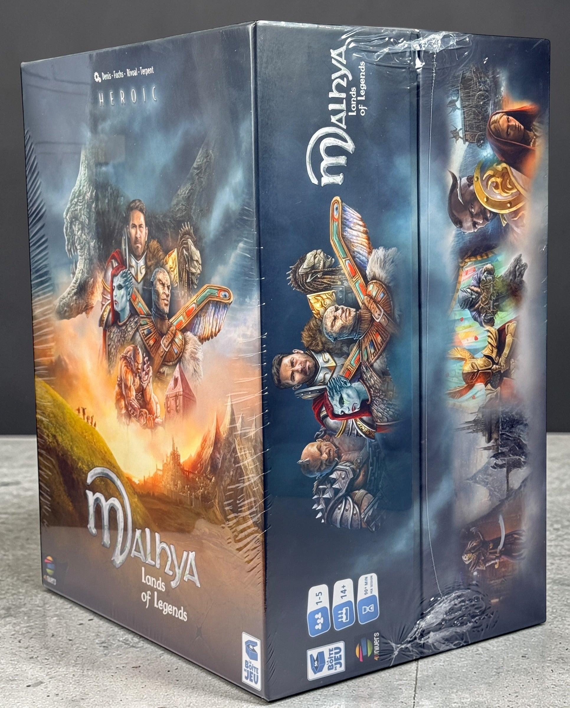 Malhya Lands of Legends Heroic Edition sealed fantasy adventure board game with miniatures, campaign storytelling, and cooperative gameplay for 1–5 players.