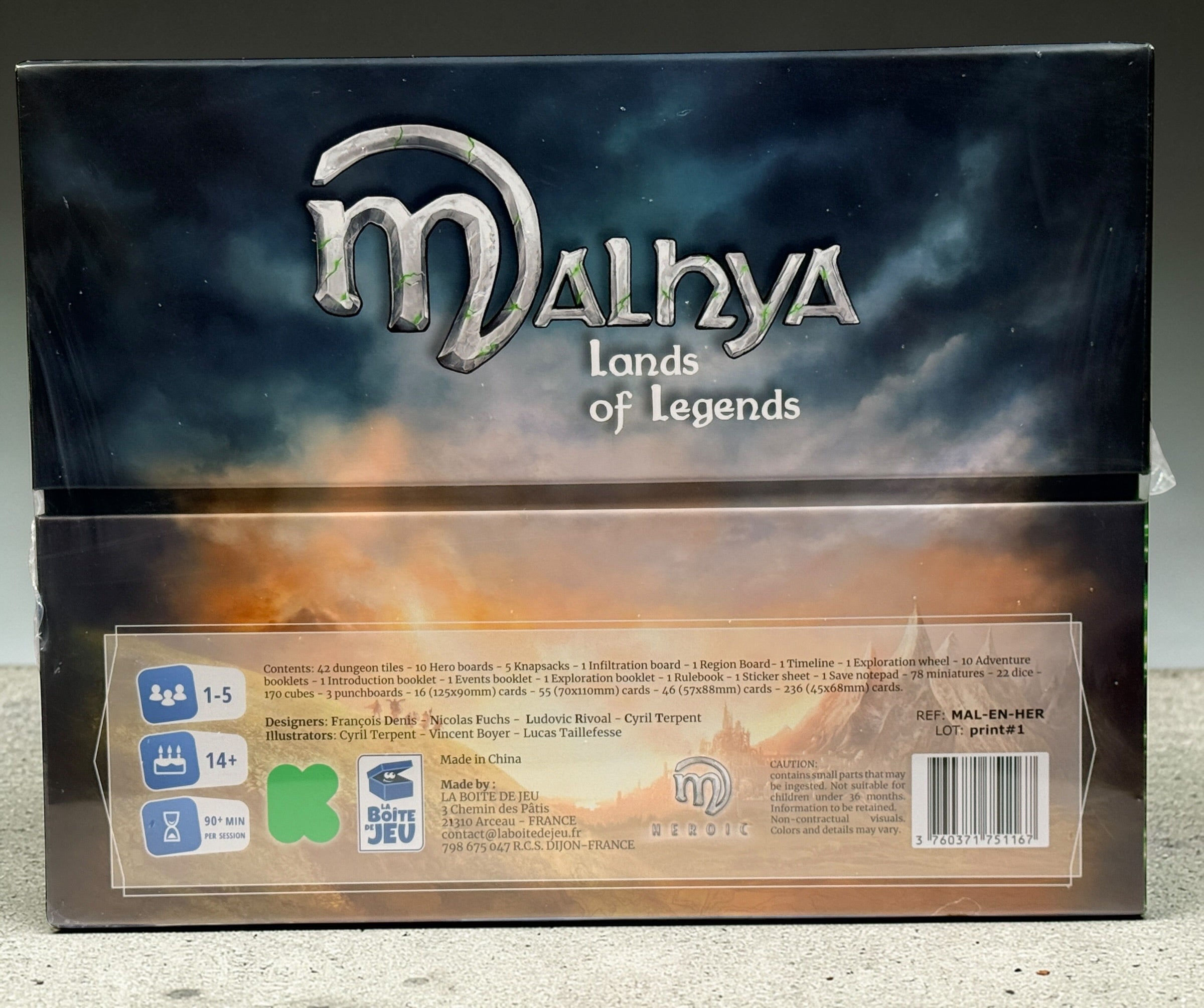 Malhya Lands of Legends Heroic Edition sealed fantasy adventure board game with miniatures, campaign storytelling, and cooperative gameplay for 1–5 players.