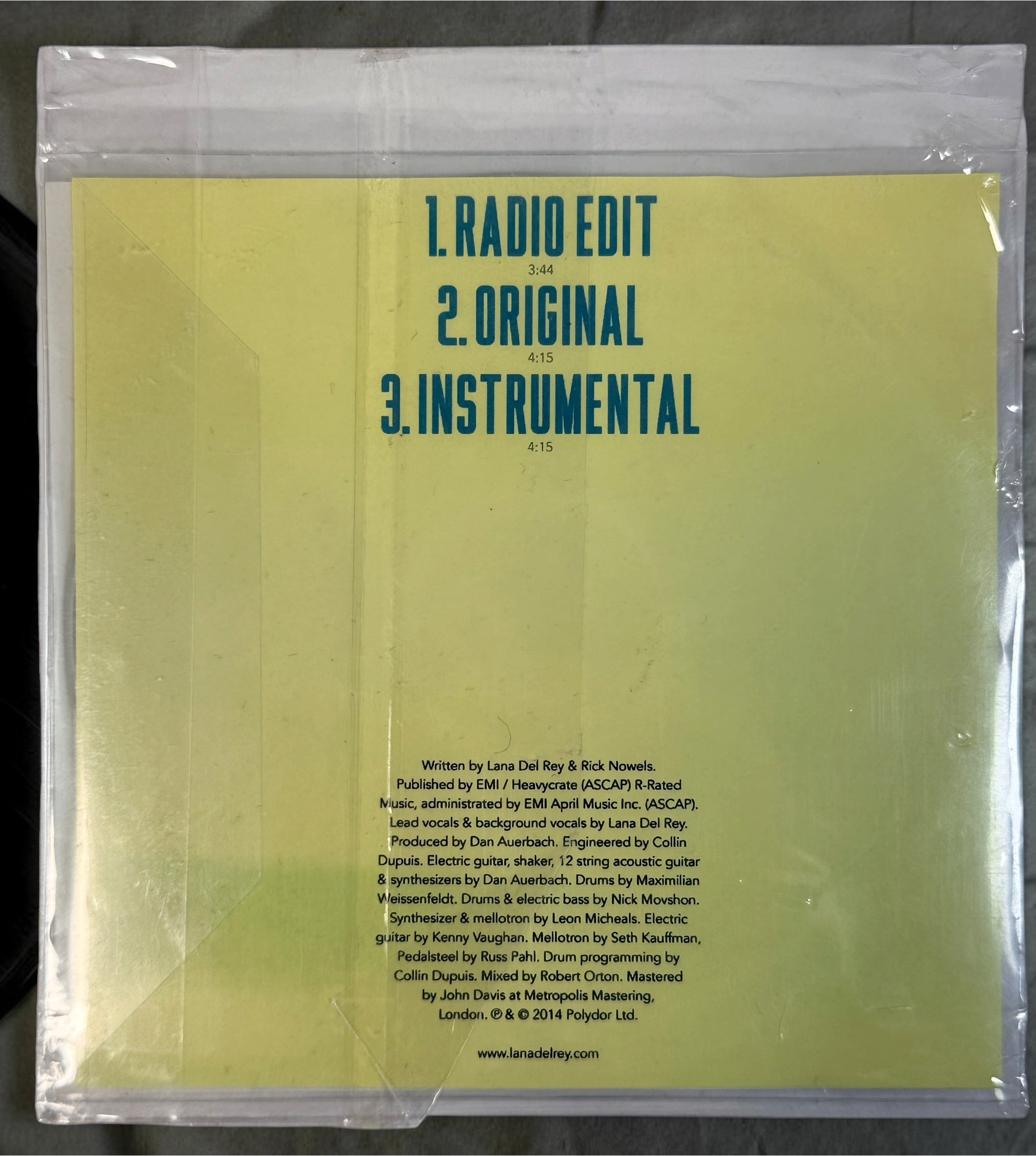  Lana Del Rey's rare 2014 West Coast 3-track Polydor promotional CD-R featuring Radio Edit, Original and Instrumental versions. Collector's item.