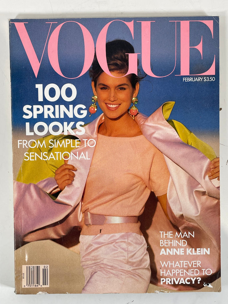 US VOGUE February 1990 Magazine, CINDY CRAWFORD, Anne Klein