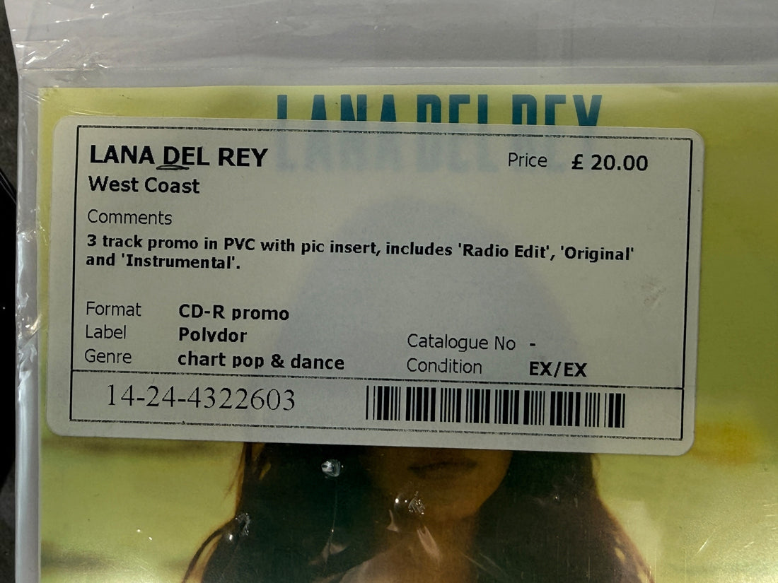  Lana Del Rey's rare 2014 West Coast 3-track Polydor promotional CD-R featuring Radio Edit, Original and Instrumental versions. Collector's item.