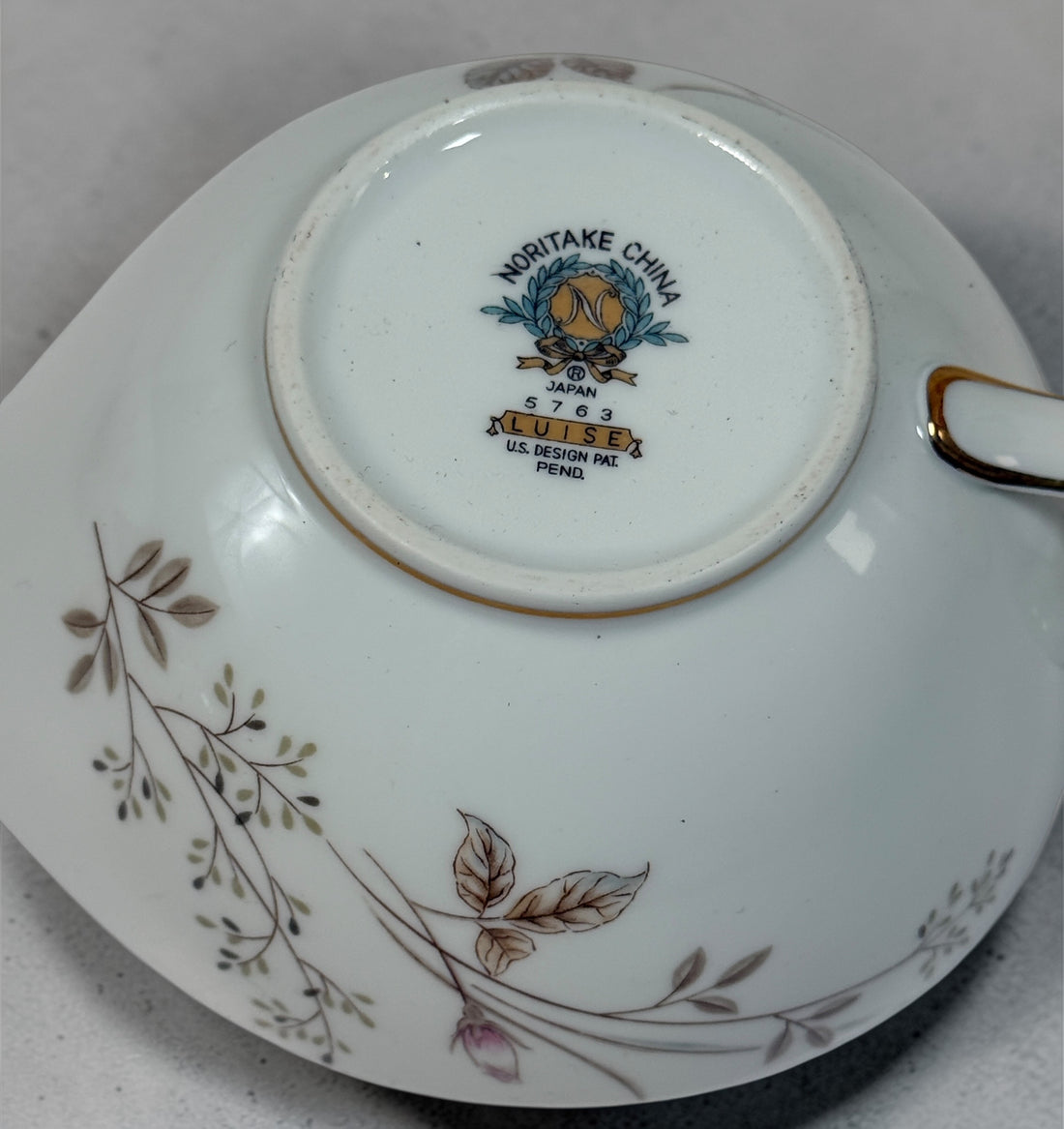 Vintage Noritake Luise 5763 china tea set with sugar bowl, creamer and cup. Elegant pink rose pattern with gold trim, made in Japan mid-century collectible.