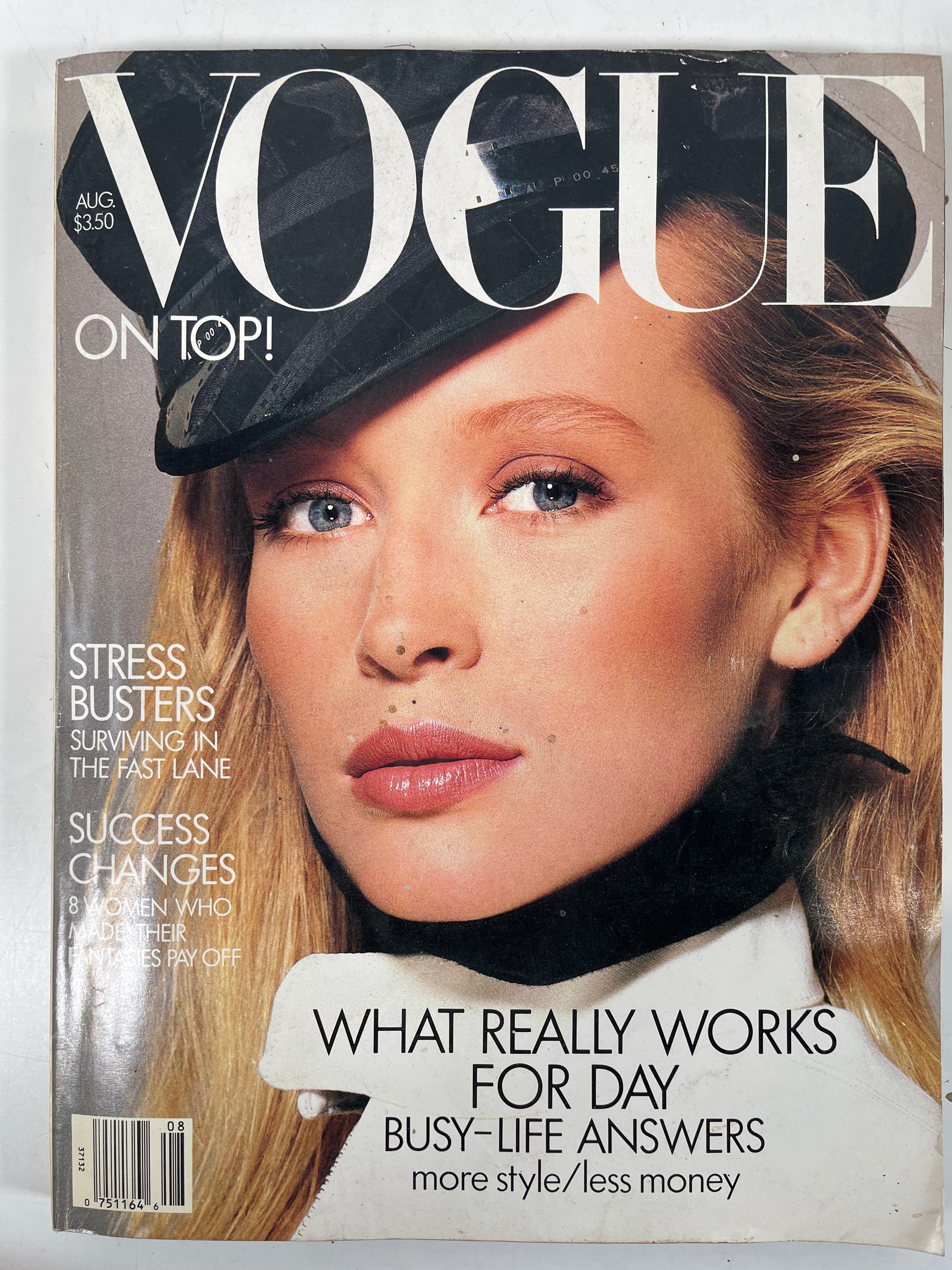 VINTAGE VOGUE MAGAZINE AUGUST 1987 ESTELLE LEFEBURE COVER MODEL.