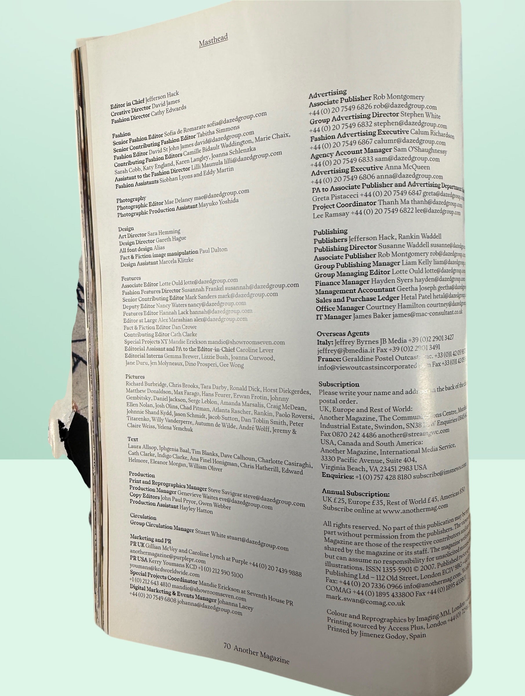 Another Magazine Spring Summer 2008 Issue 14 featuring Uma Thurman. Collectible fashion magazine with luxury editorials including Burberry and Dolce &amp; Gabbana