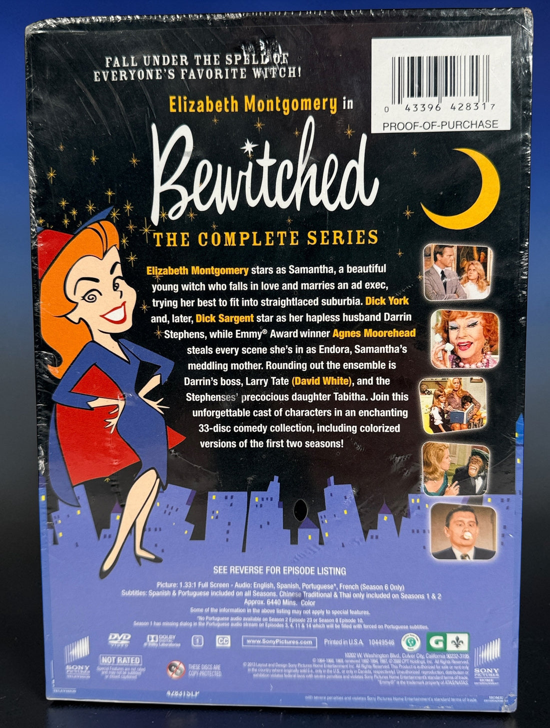 Bewitched The Complete Series DVD box set. 33-disc Sony release featuring all seasons of the classic sitcom starring Elizabeth Montgomery. Factory sealed copy.