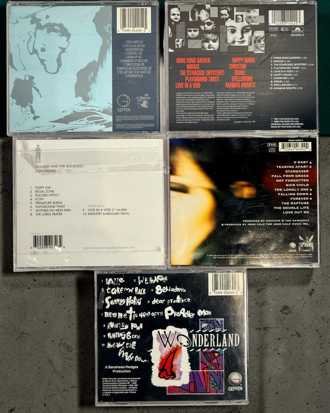 Siouxsie and the Banshees CD lot including Peepshow, Hyæna, Join Hands, Once Upon A Time The Singles and The Rapture. Classic goth and post-punk albums.