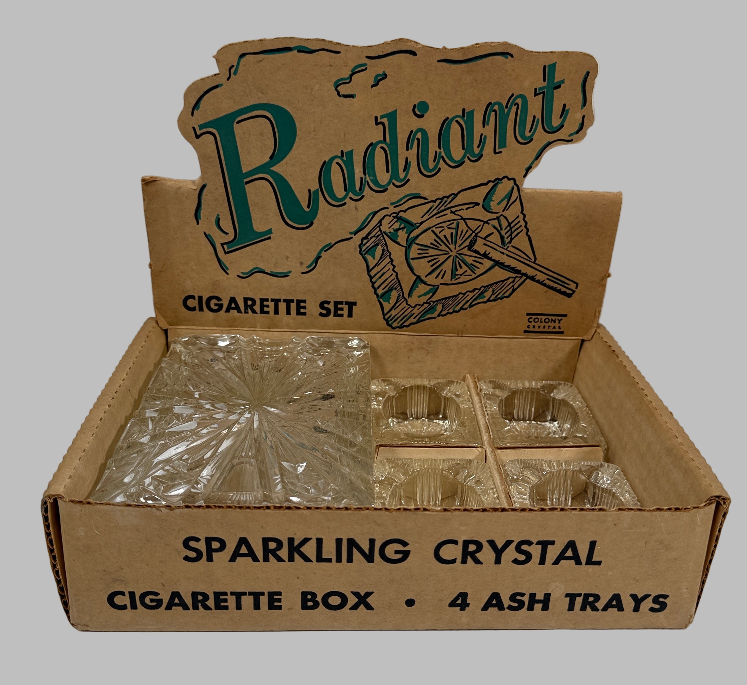 Coffret fumeur Vintage Colony Radiant Crystal – Boîte NIB et 4 cendriers