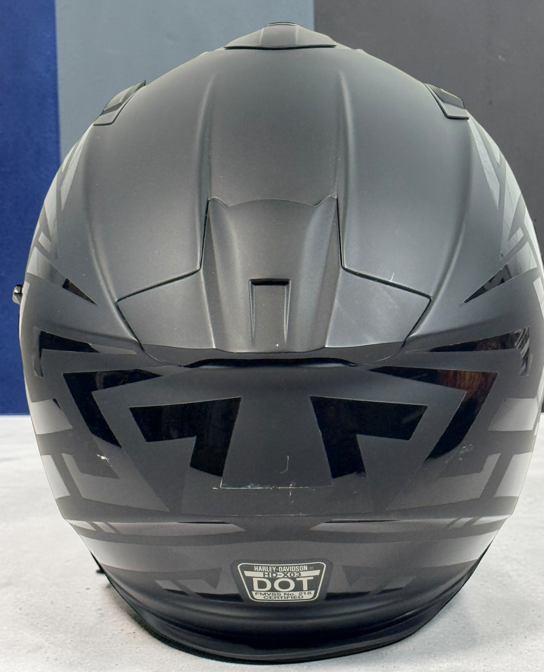 Harley-Davidson HD-X03 full face motorcycle helmet in matte black, size small. DOT certified motorcycle helmet with clear visor and stealth Harley graphics.