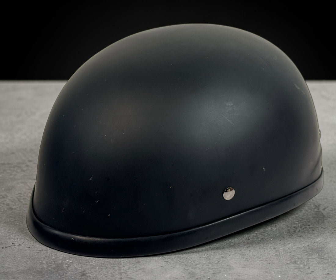Classic X-Terminator DOT certified motorcycle half helmet size large in matte black. Cruiser style low profile helmet with quick release strap in good condition.