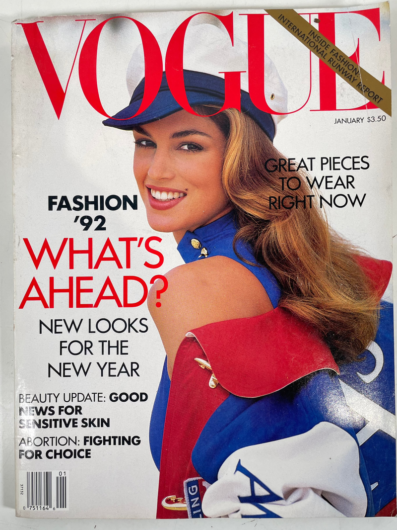 Vogue Magazine January 1992 Cindy Crawford by Patrick Demarchelier.  VG