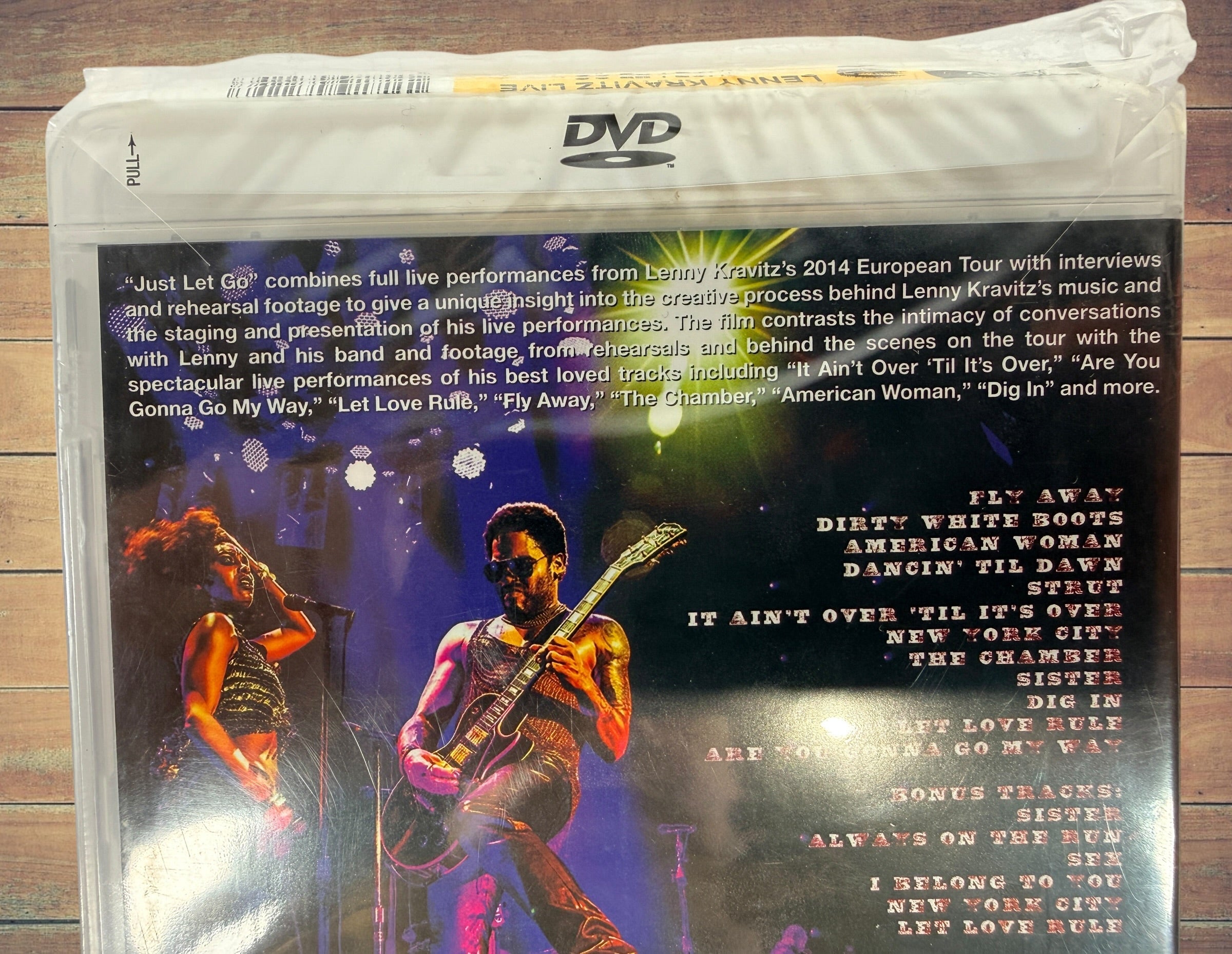 Lenny Kravitz Just Let Go Live concert DVD filmed during the 2014 European tour. Factory sealed Eagle Vision release with classic hits and bonus performances.