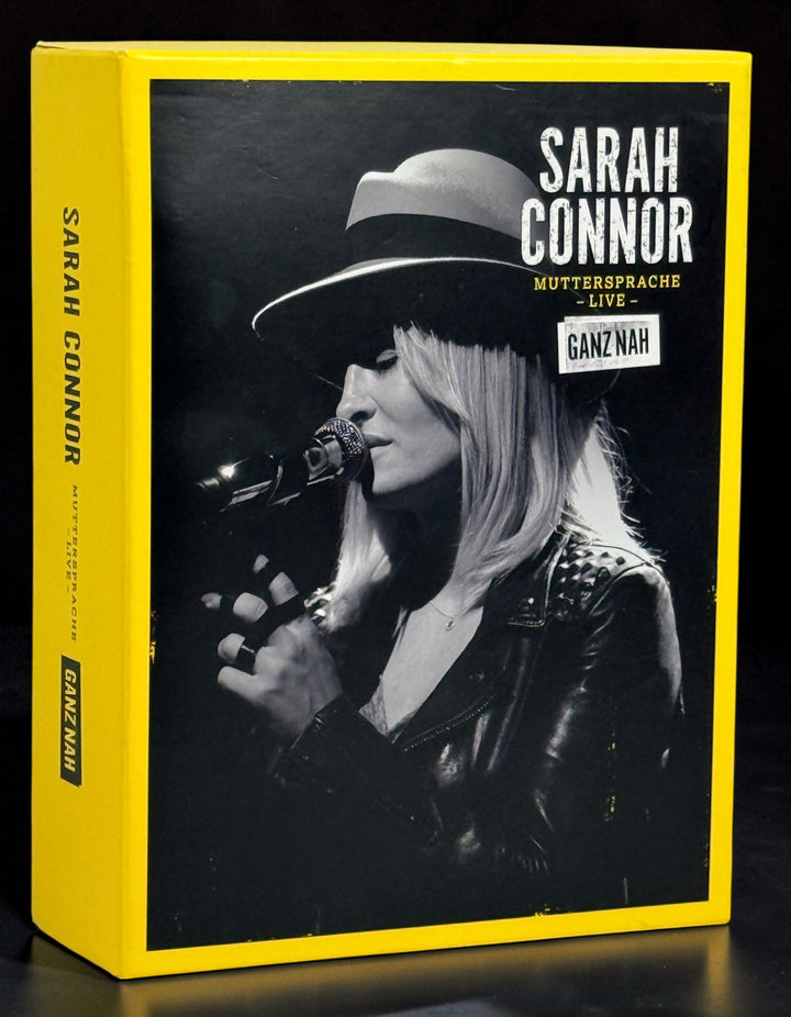 Sarah Connor Muttersprache Live Ganz Nah deluxe box set with 2 CDs, DVD and collector lanyard. Rare German live concert edition in large collector box.