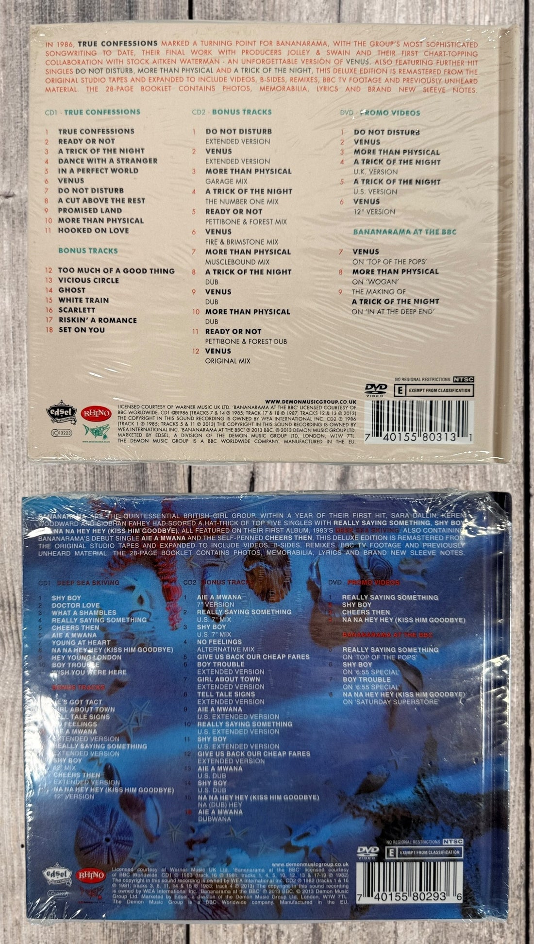 Sealed Bananarama deluxe reissues Deep Sea Skiving and True Confessions 2CD DVD sets with remastered albums, rare mixes and BBC video footage. Perfect 80s pop collectors.