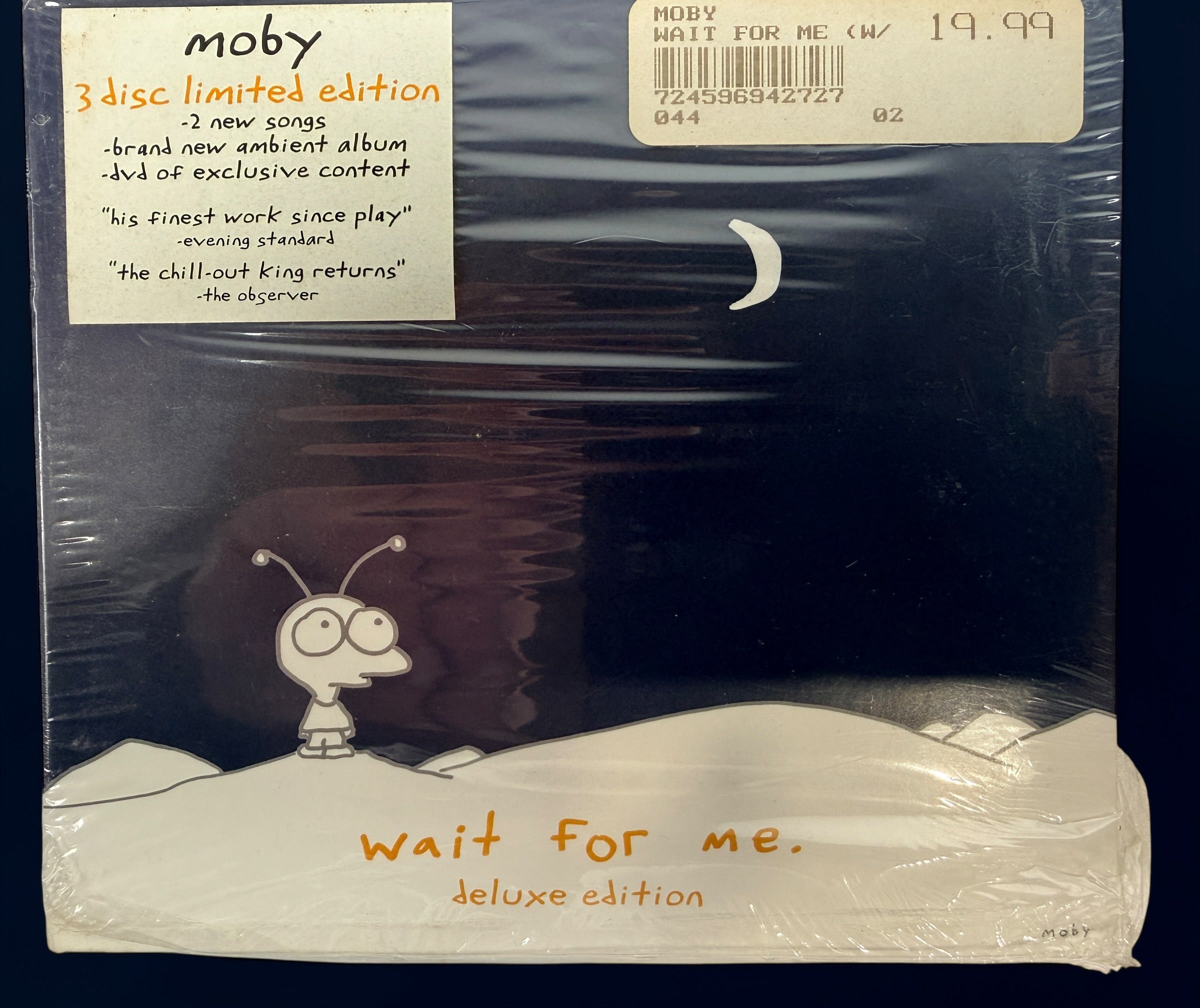 Moby Wait For Me deluxe edition 3 disc set including ambient album and DVD. Factory sealed electronic ambient release from 2009 collectible edition.