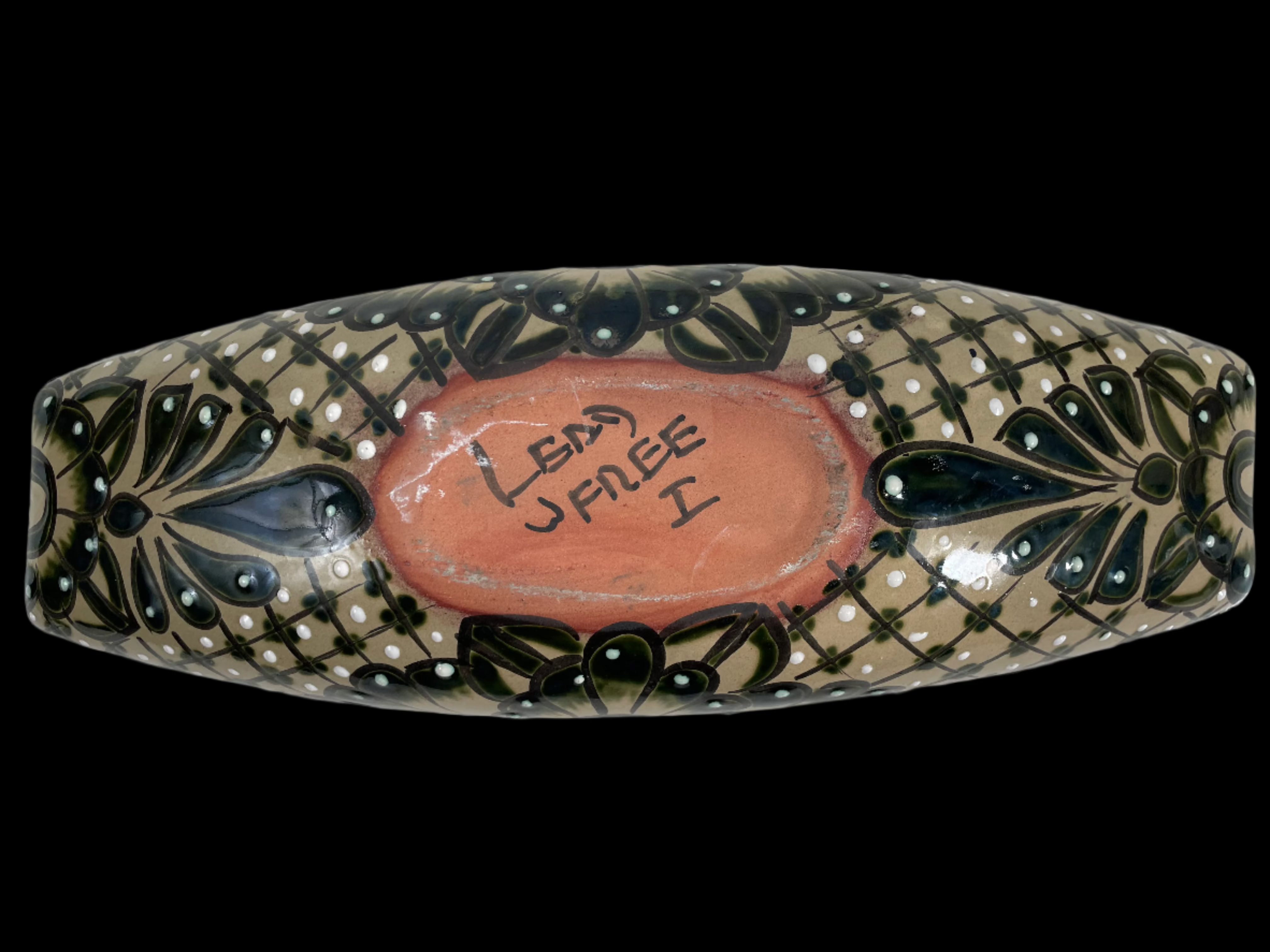 Vintage Hand Made Painted Ceramic Green Talavera Plater Tray Dish 16.5" Mexico