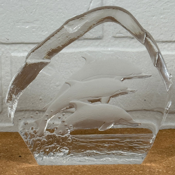 Bloc de cristal Nybro Sweden Dolphin – Presse-papier en cristal au plomb